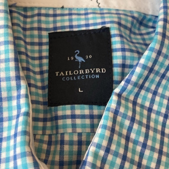 Tailorbyrd Men’s Blue and White Plaid Button Down Shirt Size L - Picture 4 of 6